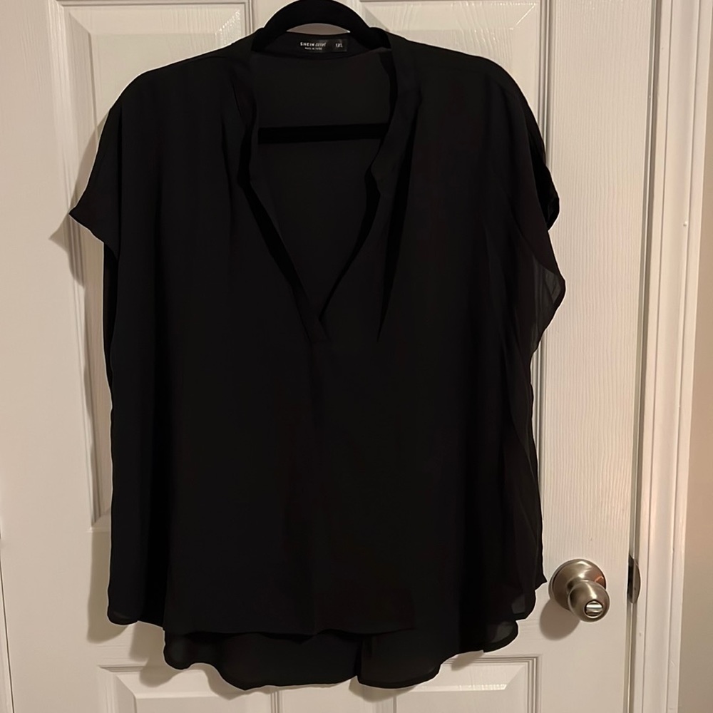 Shein Curve black v-neck blouse